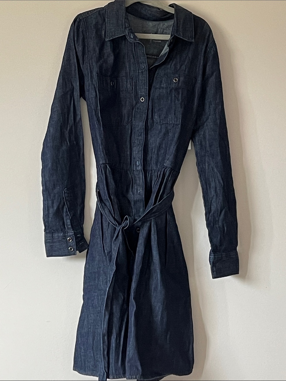 Gap 100% cotton dark denim belted shirt dress